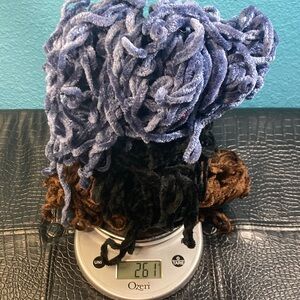 261g (9.2 oz) Untagged Chenille Yarn in Brown, Black and Blue